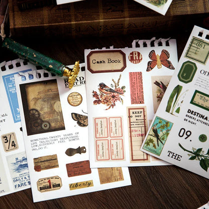 Vintage Collage Paper Stickers | 50 Sheets Retro Washi Tape Sticker Pack