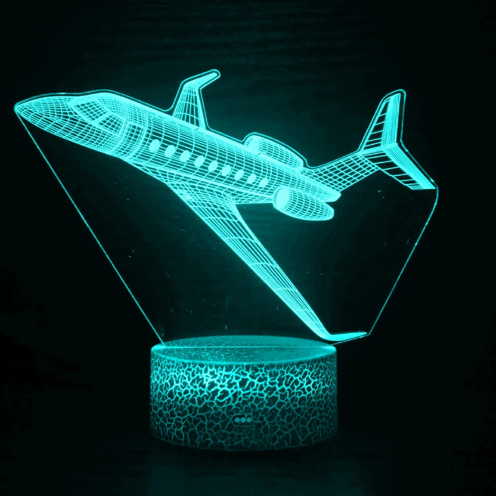 Airplane 3D LED Night Light | USB Illusion Bedside Lamp for Bedroom Decor