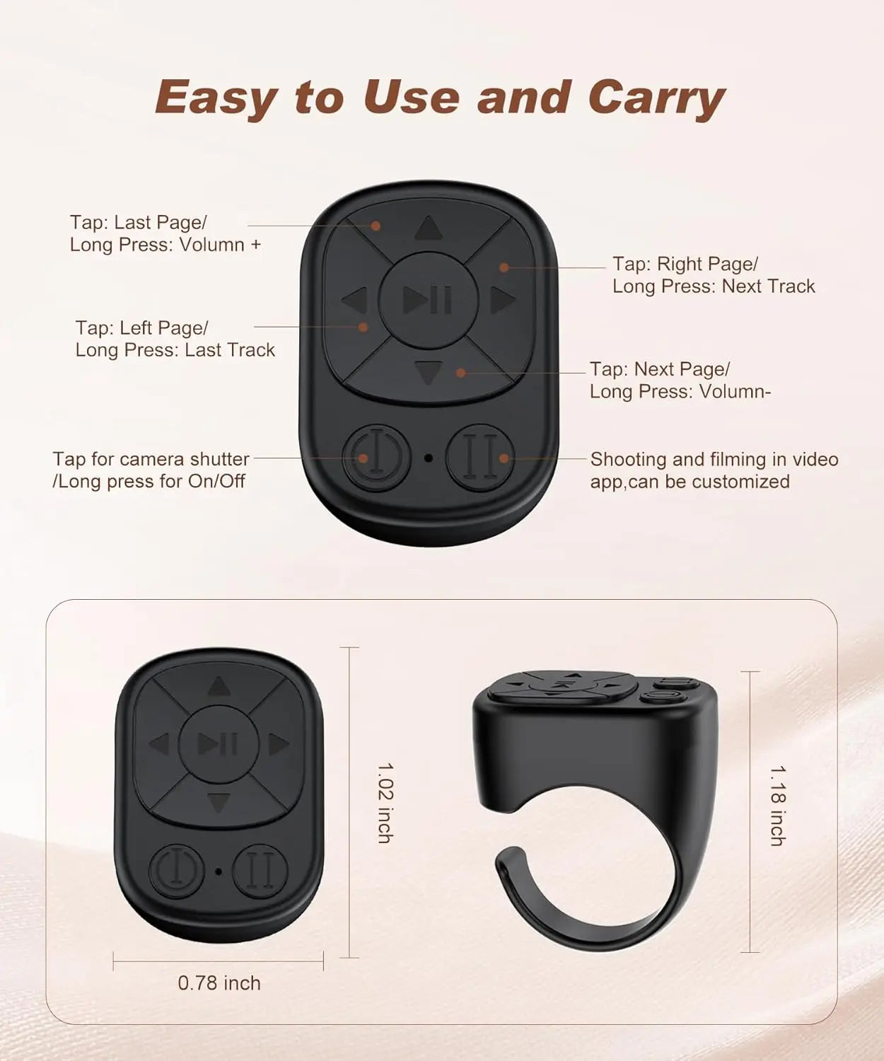 Tiktok Scrolling Ring Bluetooth Remote Control for iOS & Android – Wireless Camera Shutter and Media Control