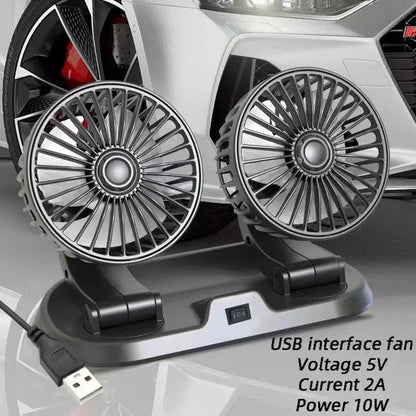 Dual Head Car Fan | 12 Volt Portable Fan with Adjustable Airflow | USB Charging for Efficient Air Circulation