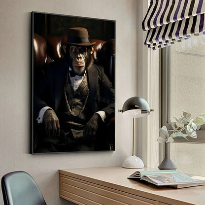 Funny Smoking Monkey Chimpanzee In Suit Gorilla Gangsters Poster HD Posters Home Room Bar Cafe Decor Art Wall Painting Picture