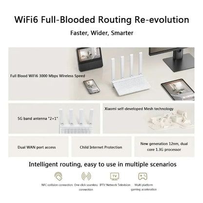 WiFi 6 AX3000 Dual Band Router 160MHz High Speed Wireless Router for Home