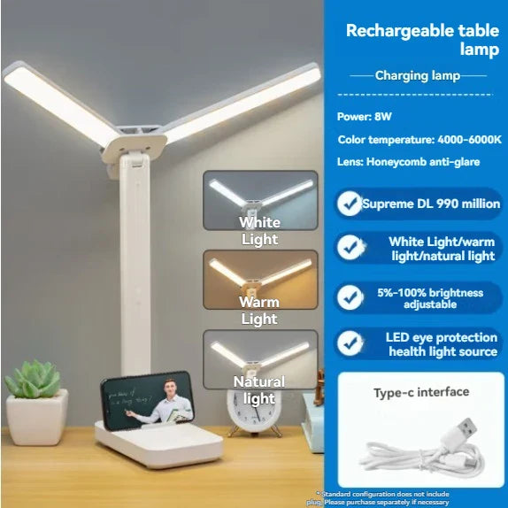 Lampe de Bureau LED Double Tête | Pliable Rechargeable USB Intensité Réglable pour Étude et Lecture