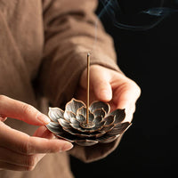 Alloy Incense Burner Stick Holder | Lotus Design Incense Plate for Temples and Yoga Studios