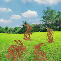 Lovely Rustic Metal Rabbit Garden Post Patinated Rusty Finish Great for Outdoor Adornment Backyard Patio Farm Area