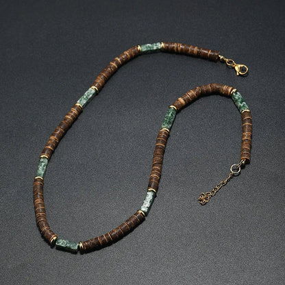 Vintage Boho Natural Stone Necklace for Couples | Brown Coconut Shell Bead Choker