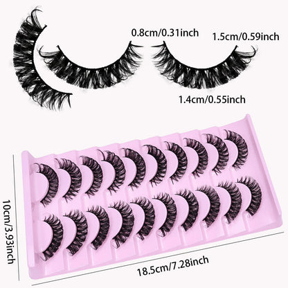 10 Pairs D Curl Russian Strip Lashes | Fluffy Volume False Eyelashes for a Dramatic Cat Eye Look