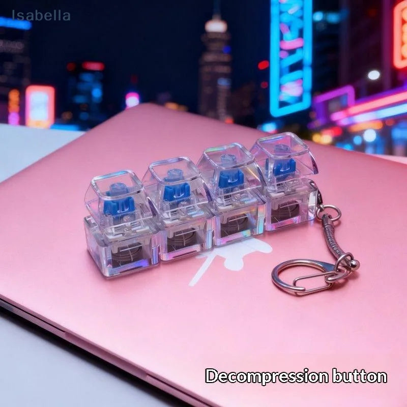 4-Key LED Mechanical Keyboard Keychain | RGB Fidget Clicker for Stress Relief