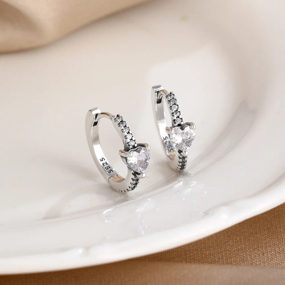 925 Silver Butterfly Heart Stud Earrings | Shining Zircon Jewelry Gift