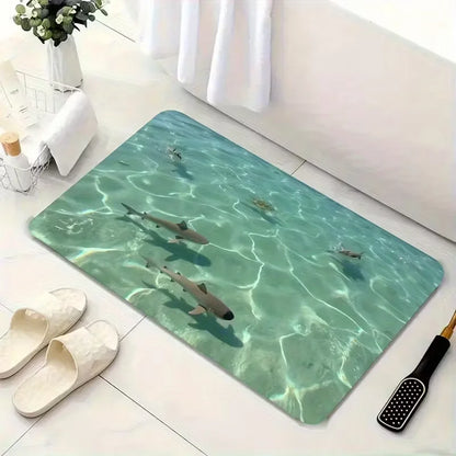 Sharks Glacier Door Mat Non-Slip Bathroom Floor Mat Microfiber Absorbent Machine Washable Mat for Bedroom Living Room Entrance