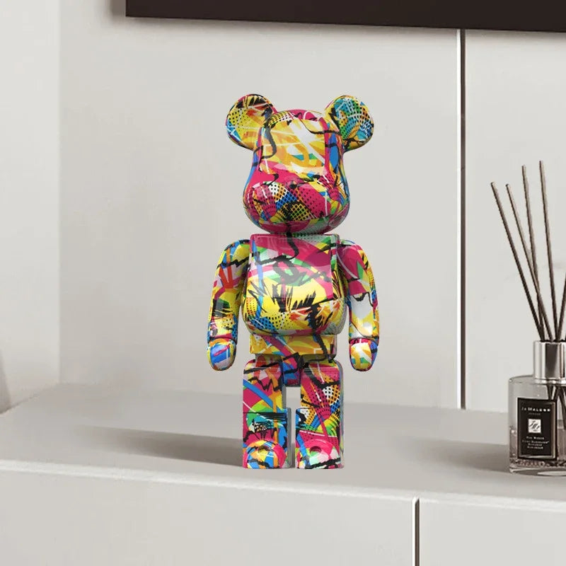 27cm/10 pouces Figurine d'ours Graffiti Décoration d'intérieur Animal Ornement Abstrait Pot de rangement d'argent Sculpture de chambre moderne Décor de table