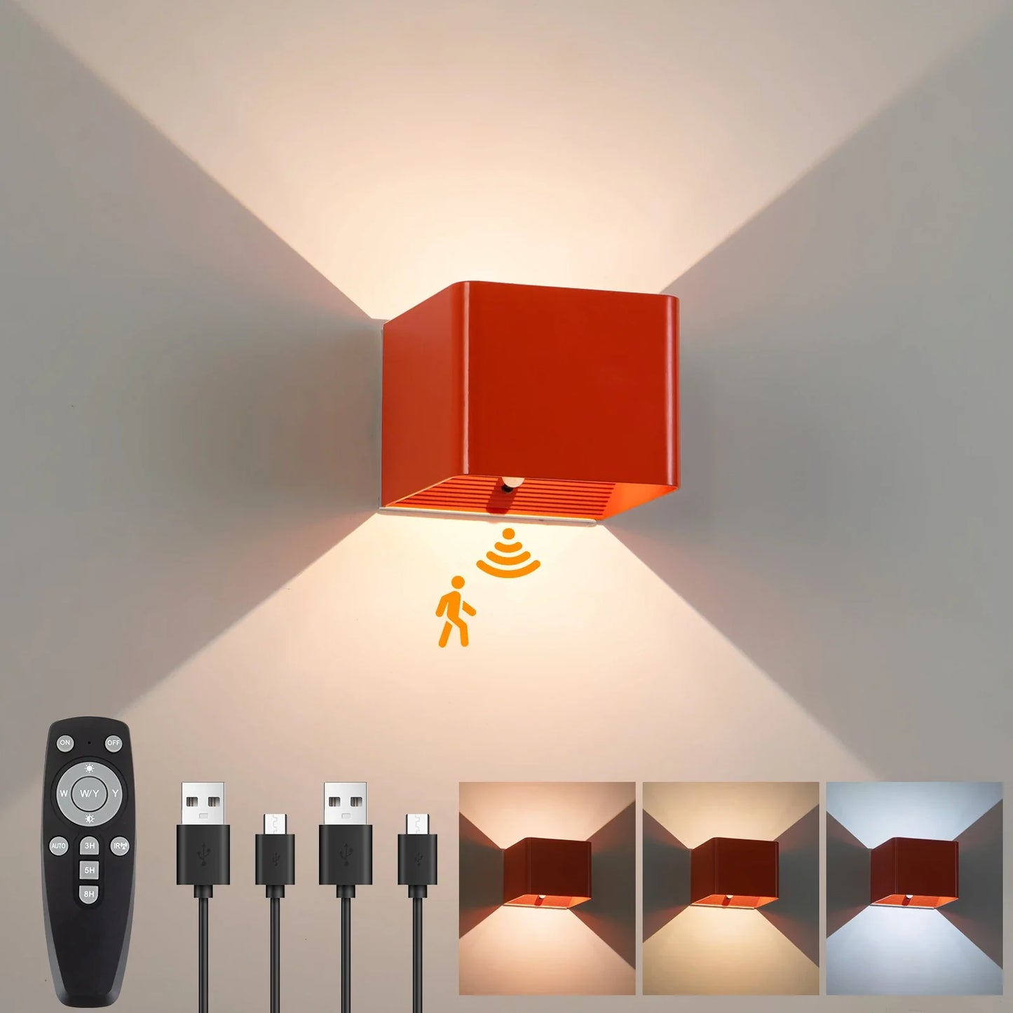 Battery Operated LED Wall Light Motion Sensor Remote Rechargeable Bedroom