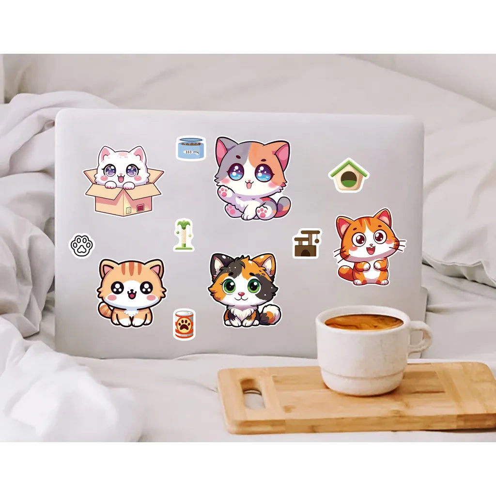 8 Pcs Cute Kitten Dress-Up Stickers | Cartoon Puzzle Toy and Waterproof Decals for Kids