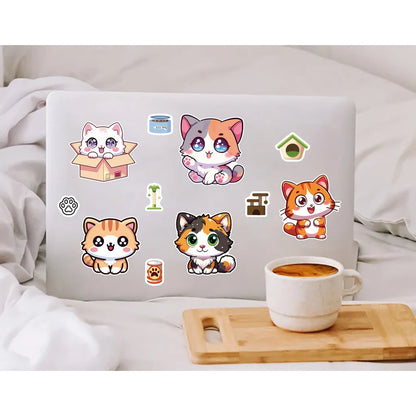 8 Pcs Cute Kitten Dress-Up Stickers | Cartoon Puzzle Toy and Waterproof Decals for Kids
