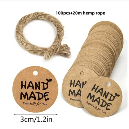 100pcs Kraft Tags with 20m Jute Twine | Handmade Gift Tag Set