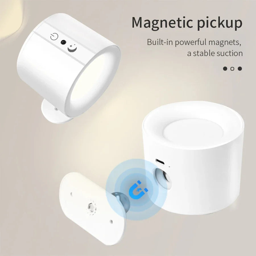 Wireless LED Wall Sconce Light 360° Rotatable Touch Control 3 Color Bedroom Lamp