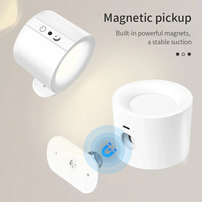 Wireless LED Wall Sconce Light 360° Rotatable Touch Control 3 Color Bedroom Lamp