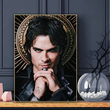 Damon Salvatore The Vampire Diaries Poster Sticky Wall Art Printing Waterproof Home Living Bed Room Bar Aesthetic Decor
