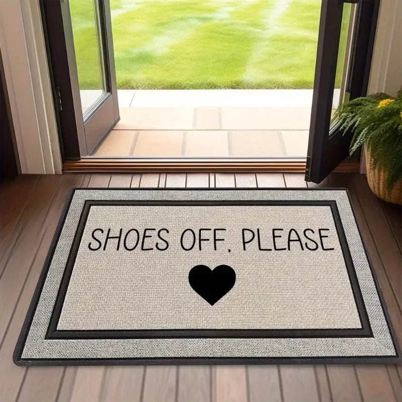 Alfombra estampada VIKAMA ZAPATOS FUERA POR FAVOR, resistente a la suciedad y fácil de limpiar, felpudo para pasillos y entradas de dormitorios, decoración del hogar