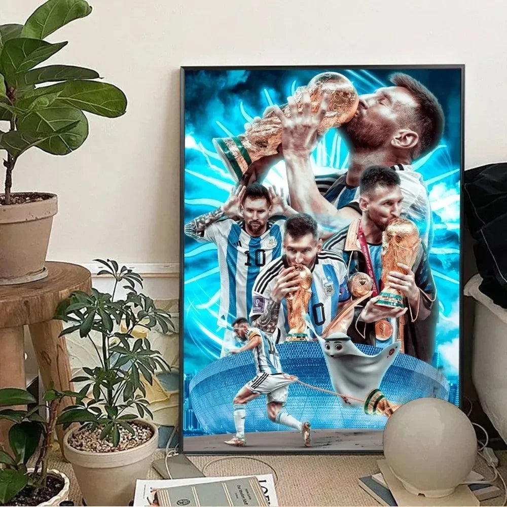 Clásico, Deportes - Rionel Messi - Fútbol, Arte de pared, Póster lienzo, Decoración para sala de estar y dormitorio, Arte de pared de estadio