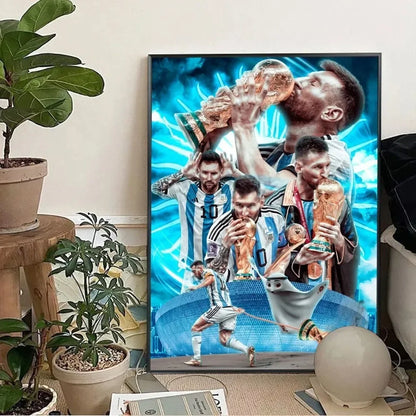 Clásico, Deportes - Rionel Messi - Fútbol, Arte de pared, Póster lienzo, Decoración para sala de estar y dormitorio, Arte de pared de estadio