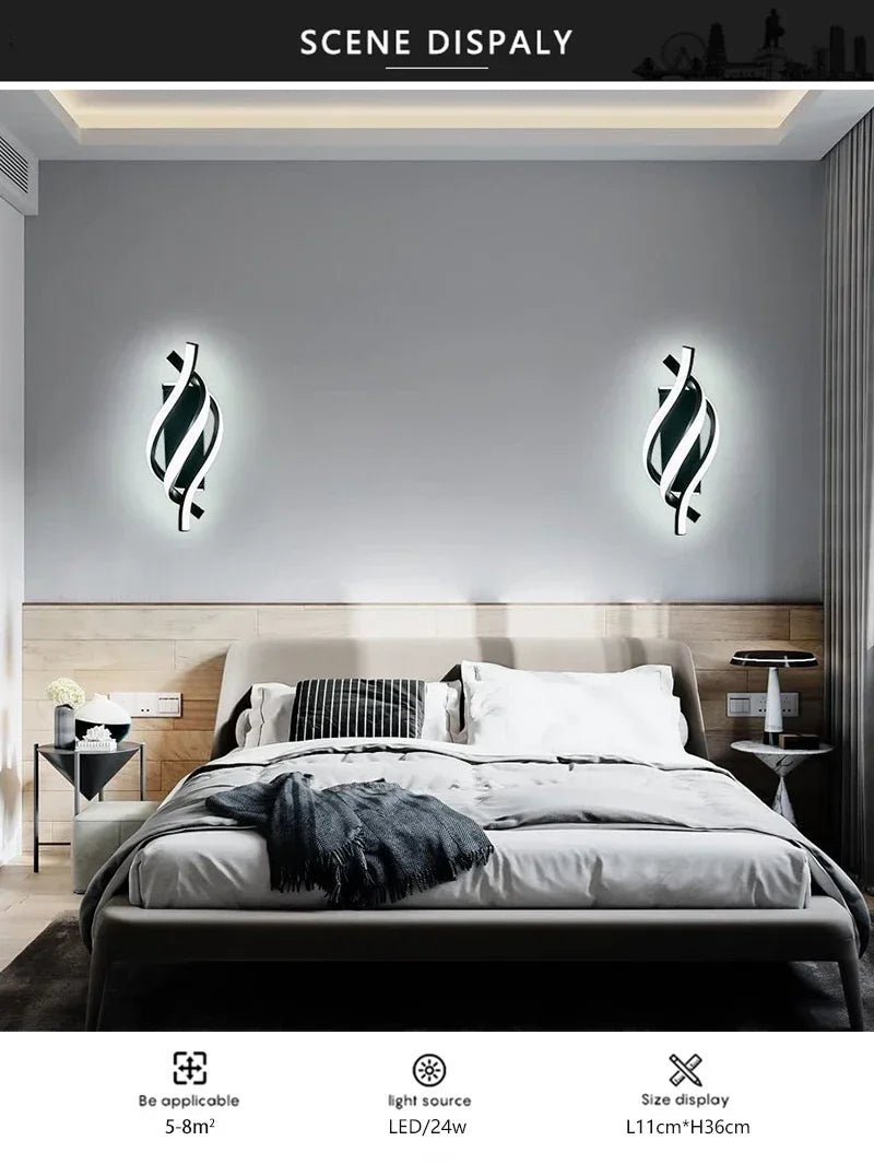 Curved Spiral LED Wall Lamp – Modern Light Fixture for Bedroom, Living Room, Hall