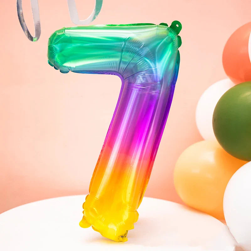 Rainbow Jelly Number Balloon 16 Inch | Birthday Party Decoration