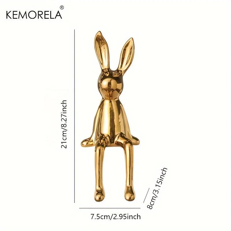 1 LAPIN Assis aux Longues Oreilles en Céramique Ornements de Chambre Statue Luxe Décoration d'Intérieur Accessoires Esthétique d'Art Maison Haut de Gamme