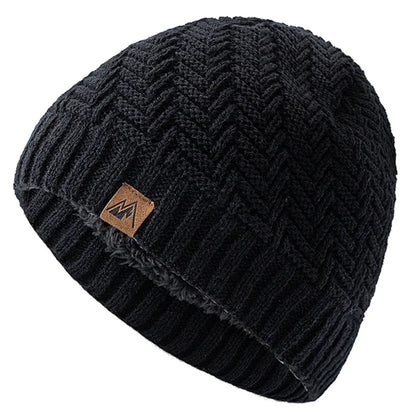 Unisex Peak Labal Winter Hat | Warm Knitted Beanie with Plush Fur Lining
