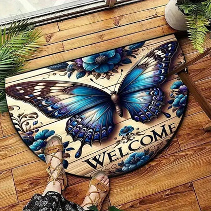 VIKAMA Butterfly Pattern Welcome Door Mat Semi-Circular Anti-Slip Entrance Mat Kitchen And Bedroom Carpet Home Decoration