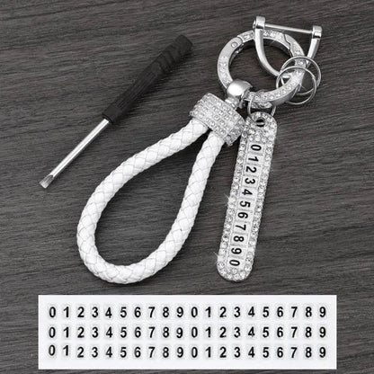 Leather Braided Keychain with Phone Number Card | Anti-Lost Car Key Holder