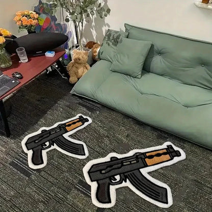 VIKAMA Creative Rifle Design Rug, Living Room & Bedroom Floor Mat, Boys' Room Decorative Rug, Soft Washable Home Furnishing