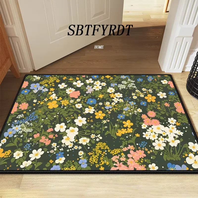 VIKAMA Beau Tapis de Sol Fleur Tapis de Porte Extérieur Tapis de Bienvenue Moelleux Tapis de Salon Doux pour Chambre à Coucher Décoration Douce pour la Maison