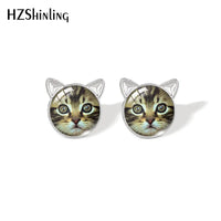 Lovely Cat Face Stud Earrings | Handmade Glass Dome Photo Printed Jewelry for Women