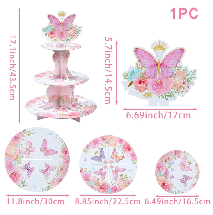 Vaisselle jetable Papillon Violet Serviette Papillon Décoration de Fête d'Anniversaire Fille Baby Shower Baptême Révélation de Genre Fournitures
