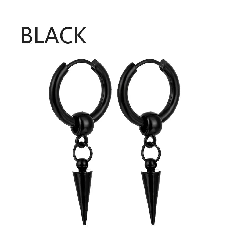 Vintage Punk Stainless Steel Stud Earrings for Men Women | 1 Pair Black Earrings Set