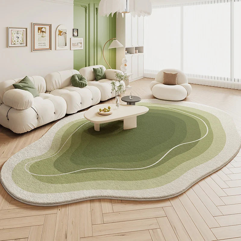 Tapis de salon VIKAMA Green Carpet en forme de crème, style 2025, nouveau tapis de chevet de chambre irrégulier en peluche, décoration d'intérieur