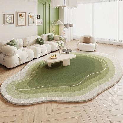 Tapis de salon VIKAMA Green Carpet en forme de crème, style 2025, nouveau tapis de chevet de chambre irrégulier en peluche, décoration d'intérieur