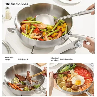 316 Stainless Steel Frying Pan Deepened Wok Uncoated NonStick Skillets Gas Stove Induction Cooker Universal Pan Kitchen Cookware