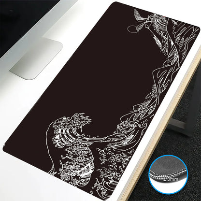 VIKAMA Black Wave Table Mat Black Game Mouse Pad Mat Anti-Slip Mat Desktop Carpet Game Handle Desktop Gadget Mouse Pad