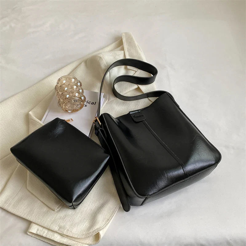 Bolso de hombro retro MOODS para mujer, con correa ancha, de piel sintética suave, bandoleras con monedero pequeño, gran capacidad, para compras