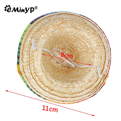 Colorful Mini Pet Straw Sombrero Hat | Dog Cat Sun Hat for Beach Parties