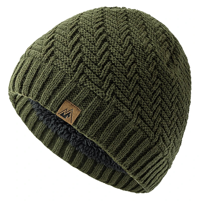 Unisex Peak Labal Winter Hat | Warm Knitted Beanie with Plush Fur Lining