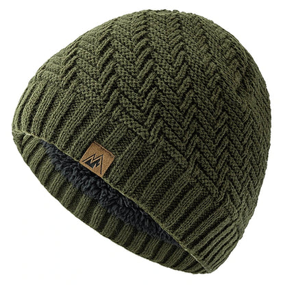 Unisex Peak Labal Winter Hat | Warm Knitted Beanie with Plush Fur Lining