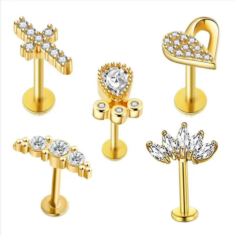 5pcs Mixed Heart Tragus Stud Earring Set | Cartilage Helix Lip Piercing Jewelry