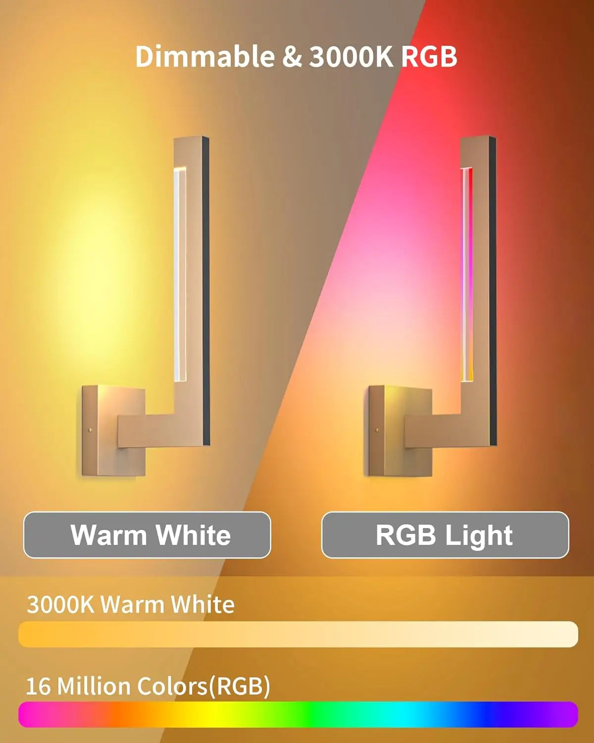Modern Wall Sconces Dimmable RGB LED Wall Light with Remote for Living Room Bedroom