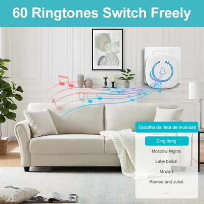 Wireless Smart Doorbell 300M Range Plug In 60 Melodies Welcome Chime