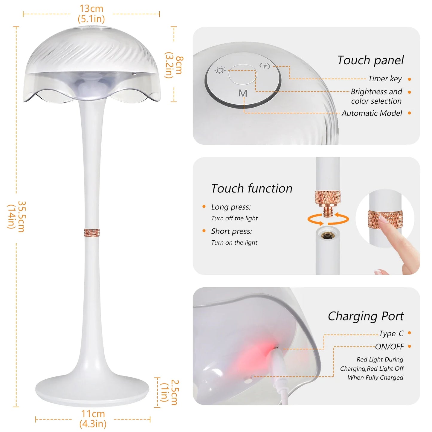 RGB Touch Desk Lamp Rechargeable Eye Care Bedside Night Light for Bedroom