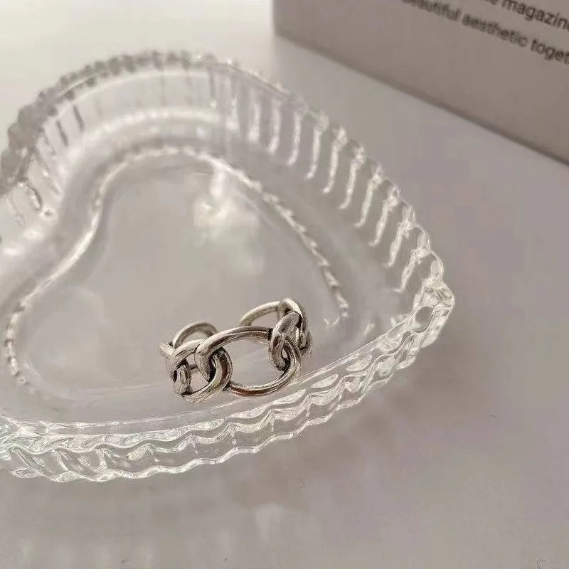 925 Sterling Silver Cross Hollow Ring | Unisex Geometric Chain Ring