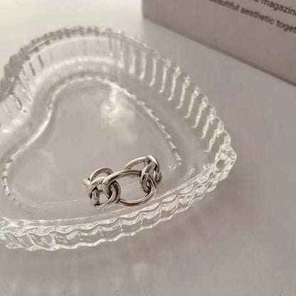 925 Sterling Silver Cross Hollow Ring | Unisex Geometric Chain Ring